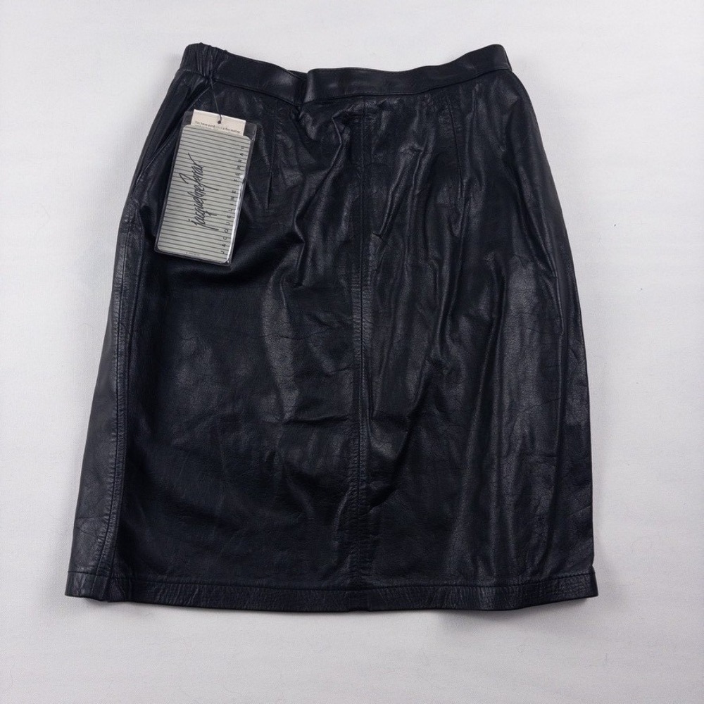 Black Vintage Leather Pencil Skirt 8P 90s Jacqueline Ferrar Goth Mob Wife Petite